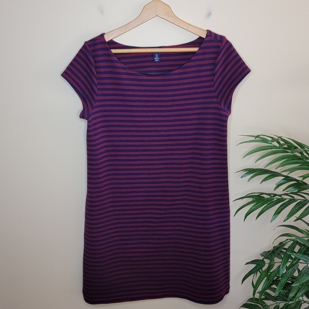 Gap Factory Maroon & Navy Striped Shift Dress Size Medium Casual Office Chic